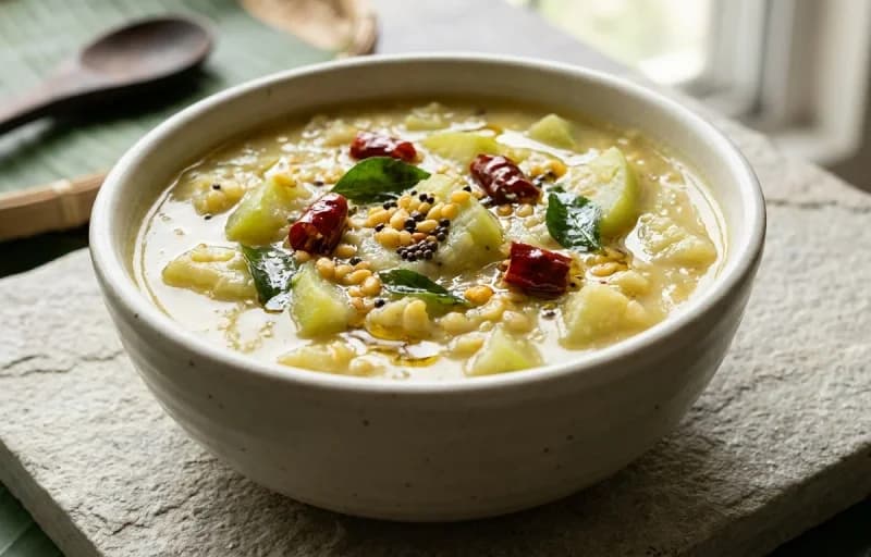 Sorakkai Kootu, Steamed Basmati Rice, Milagu Rasam and Potato Podimas - Recipe 1