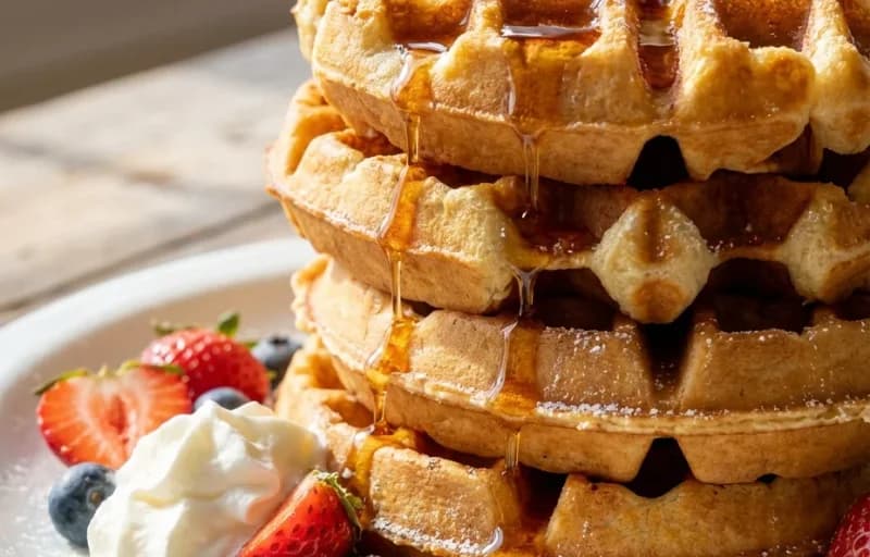 Waffles, Macerated Strawberries, Whipped Cream and Pan-Fried Bacon - Recipe 1