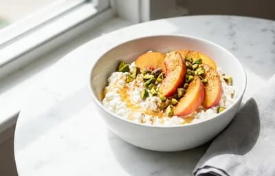 Cottage Cheese Bowl with Peaches and Pistachios