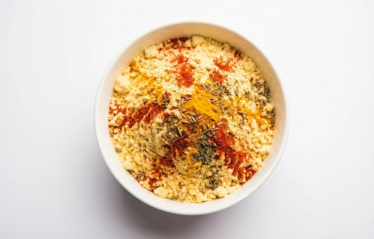 spicy chickpea flour noodles