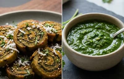 Aluchi Vadi with Coriander Mint Chutney