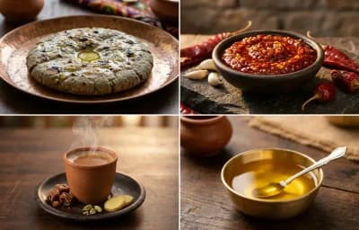 Bajra Roti with Lehsun Chutney, Gud Chai and Ghee