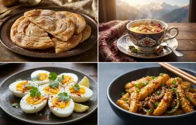 Bakarkhani with Kehwa, Boiled Egg and Honey Chilli Potato