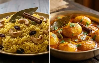 Basanti Pulao with Bengali Aloor Dum