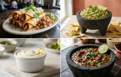 Beef Taquitos with Guacamole, Sour Cream and Restaurant-Style Salsa