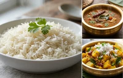 Boiled Rice with Hurali Saaru and Suvarnagadde Palya