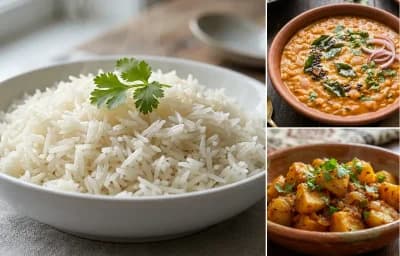 Boiled Rice with Moong Dal Gassi and Batate Song