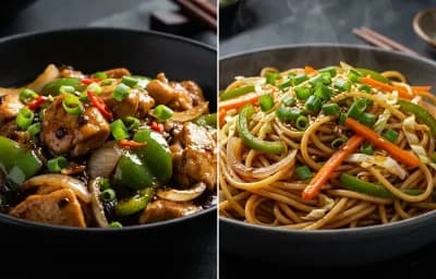 Chicken in Black Bean Sauce with Vegetable Hakka Noodles
