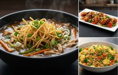 Chicken Manchow Soup with Dragon Chicken and Vegetable Fried Rice