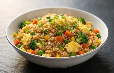 Vegetable Fried Rice with Onion and Cucumber Salad
