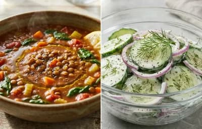 Lentil Soup with Quinoa and Cucumber Salad