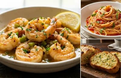 Creole Shrimp Scampi with Angel Hair Pasta with Tomato and Basil and Garlic Bread