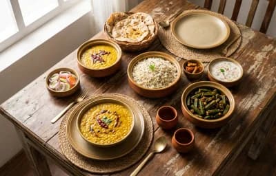Dal Tadka, Jeera Rice and Bhindi Masala