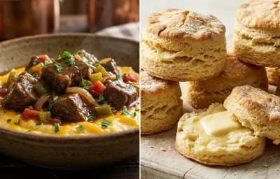 Grillades and Grits with Buttermilk Biscuits