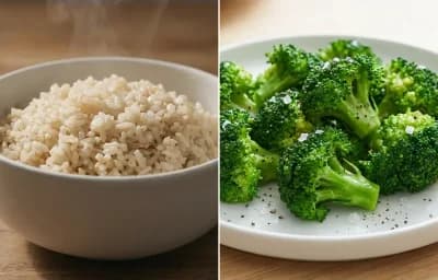 Grilled Tuna Skewers with Mixed Vegetable with Brown Rice and Steamed Broccoli