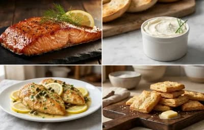 Hot Smoked Salmon with Cream Cheese, Chicken Piccata and Buttery Crackers