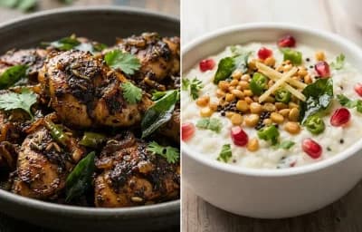 Kozhi Milagu Varuval with Curd Rice