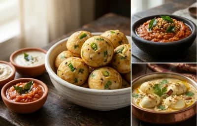 Kuzhi Paniyaram with Kara Chutney and Egg Korma