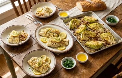 Lemon-Pepper Baked Cod with Sheet-Pan Cabbage and Onions