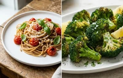 Lentil Meatballs with Marinara Sauce with Whole Wheat Spaghetti and Roasted Broccoli