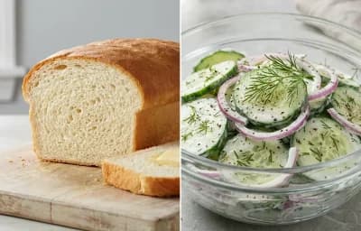 Lentil Vegetable Soup with White Bread and Cucumber Salad