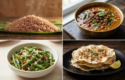 Matta Rice with Kadle Gassi, Beans Upkari and Urad Dal Papad