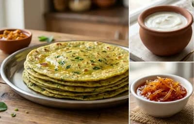 Methi Thepla with Curd and Gujarati Chhundo