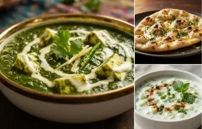 Palak Paneer with Naan and Cucumber Raita