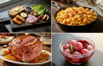 Ploughman's Lunch with Mac and Cheese, Baked Ham, Sirke Wale Pyaz and Irish American Soda Bread