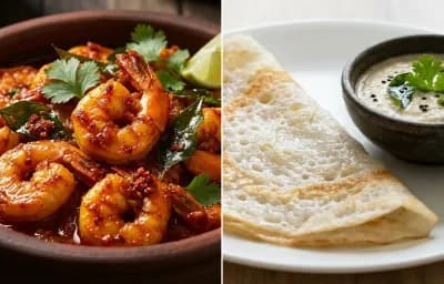 Prawns Ghee Roast with Neer Dosa
