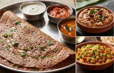 Ragi Dosa with Peanut Chutney and Egg Bhurji