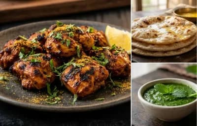Rajasthani Chicken Soola with Chapati and Mint Chutney