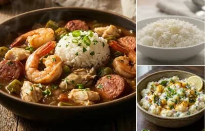 Seafood Gumbo with Steamed Basmati Rice and Potato Salad