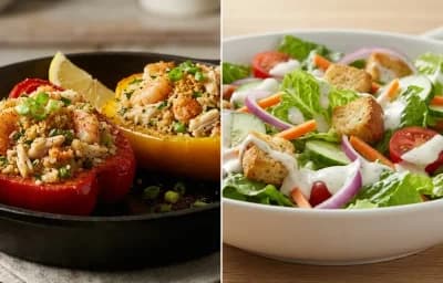 Shrimp Crab Stuffed Peppers with Side Salad