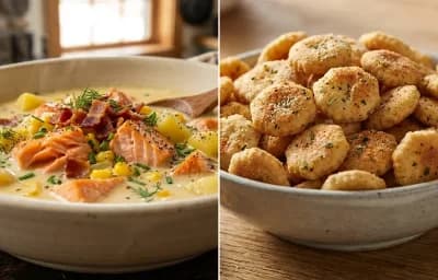 Smoked Salmon Chowder with Seasoned Oyster Crackers
