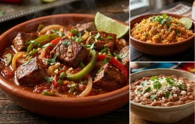 Steak Picado with Spanish Rice and Tex-Mex Refried Beans
