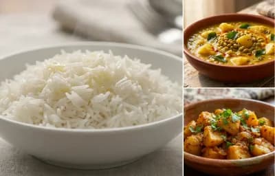 Steamed Basmati Rice with Mooga Gashi and Batate Song