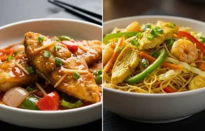Sweet and Sour Fish with Singapore Noodles