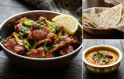 Talawa Gosht with Roomali Roti and Khatti Dal