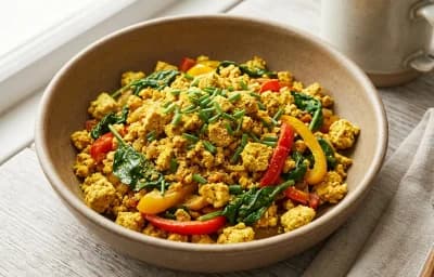 Tofu Scramble with Roasted Sweet Potato and Sautéed Kale