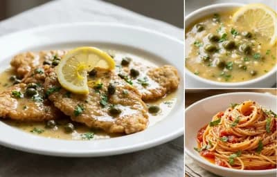 Veal Piccata with Lemon Caper Sauce and Angel Hair Pasta with Tomato and Basil