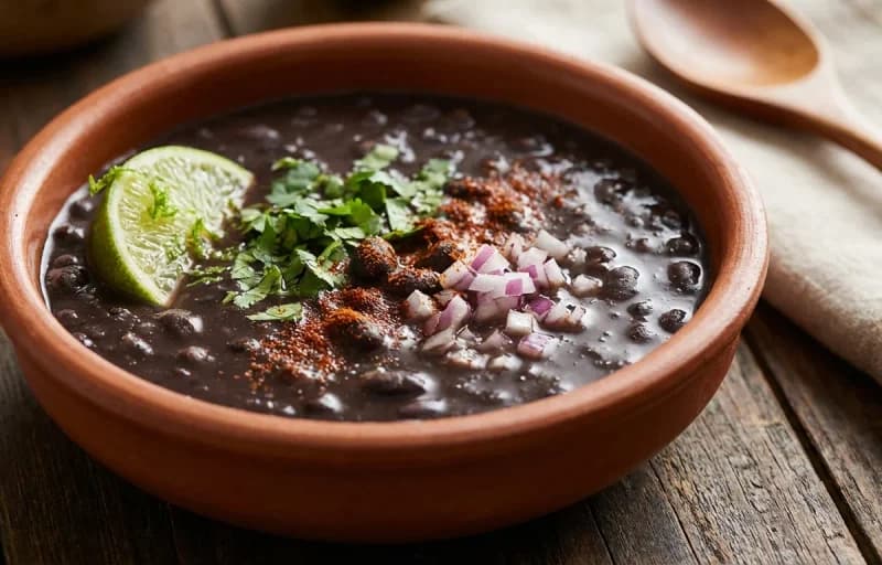 Black Bean Soup with Vegan Cornbread and Collard Greens
