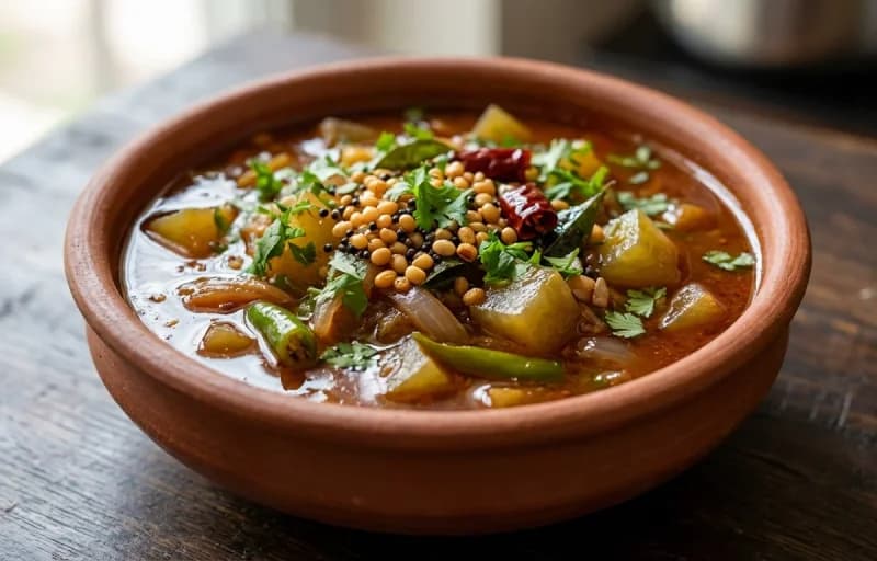 Steamed Basmati Rice, Bottle Gourd Pulusu, Potato Fry and Curd - Recipe 2