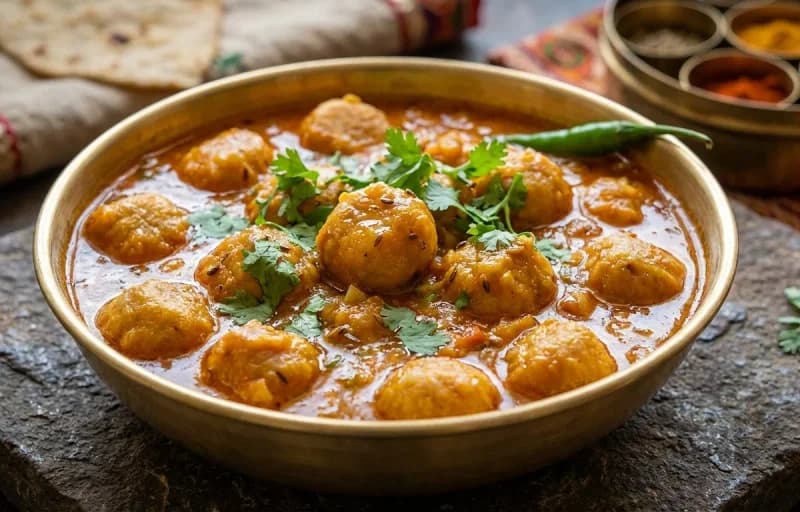 Gatte ki Sabzi, Steamed Basmati Rice and Kachumber Salad - Recipe 1