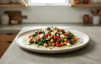 Mediterranean Chickpea and Spinach Skillet
