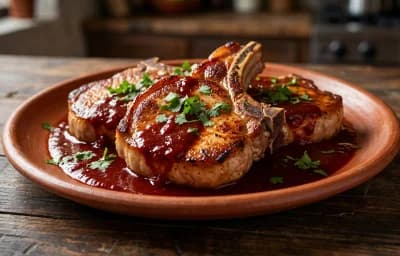 Pork Chops with Red Chile Sauce