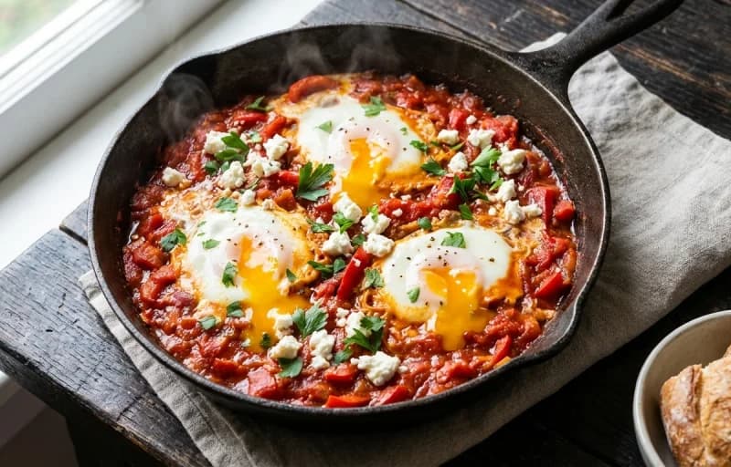 Shakshuka with No-Knead Crusty Bread - Recipe 1