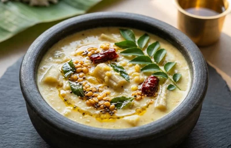 Vazhaithandu Kootu, Steamed Basmati Rice, Milagu Rasam and Appalam - Recipe 1