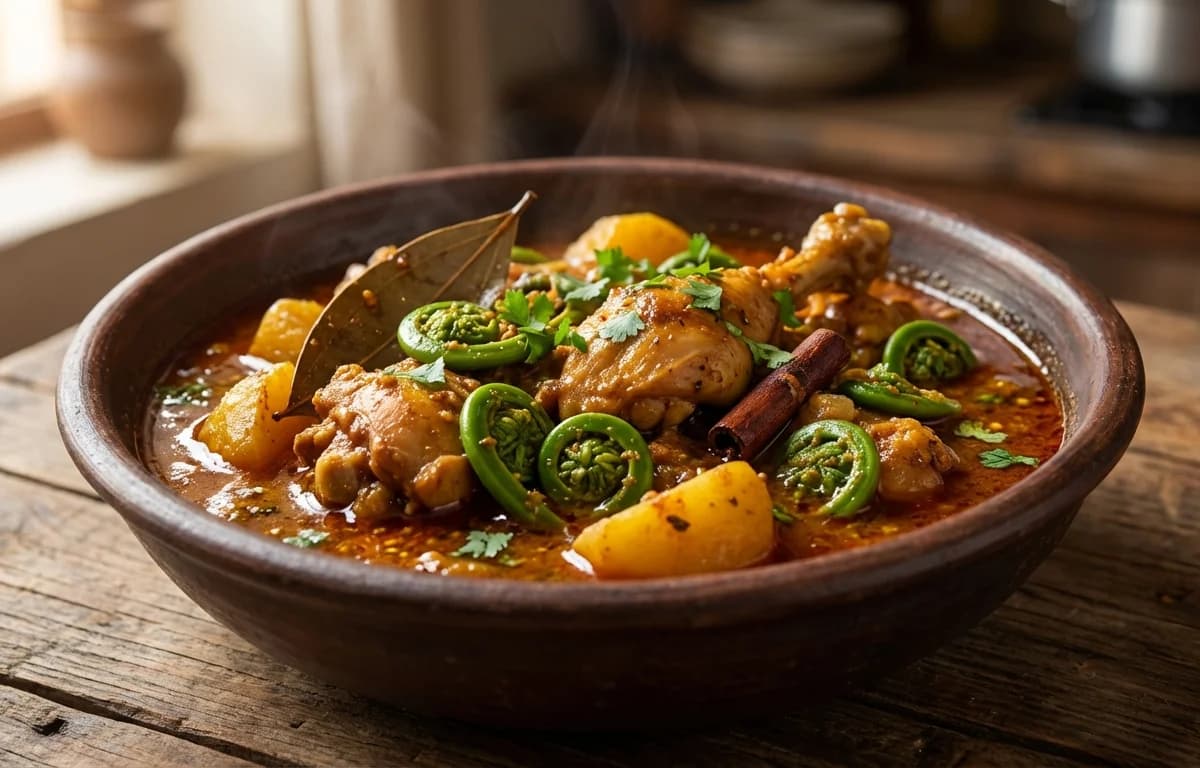 Assamese Chicken Curry with Fiddlehead Ferns