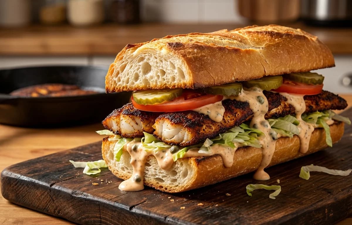 Blackened Catfish Po'boy
